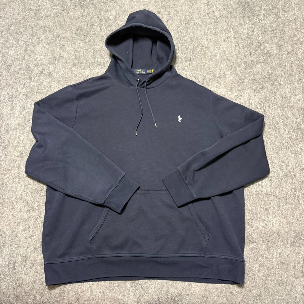 Polo Ralph Lauren Double Knit Hoodie Mens 2XL XXL Aviator Blue Pullover Pony